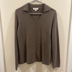 GETT 100%‎ Cashmere V Neck Collared Sweater Women’s Size M